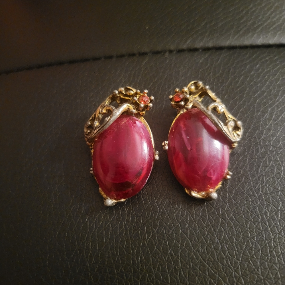 Red Clip On Earrings